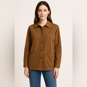 Express Brown Button-Front Utility Shirt Jacket | Long Sleeve Minimalist Size 14